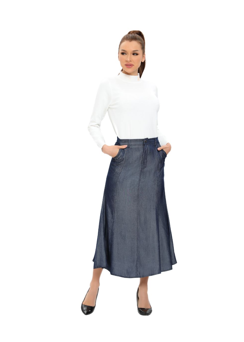 Denim Look Midi Skirt — gallery