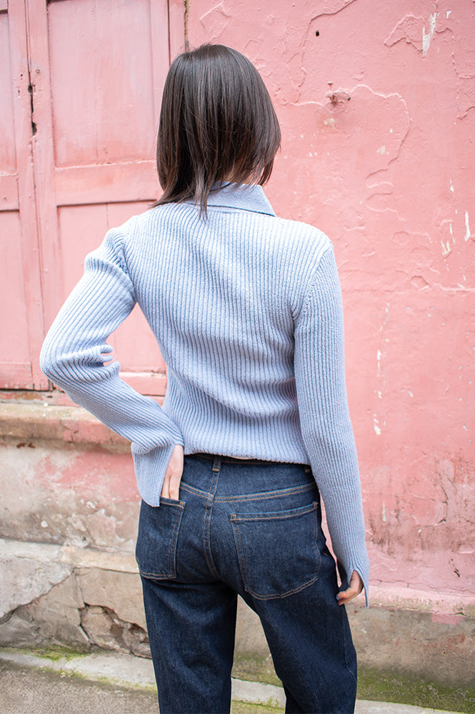 Dr Denim Eliza Dusty Blue Knitted Top for Women - gallery