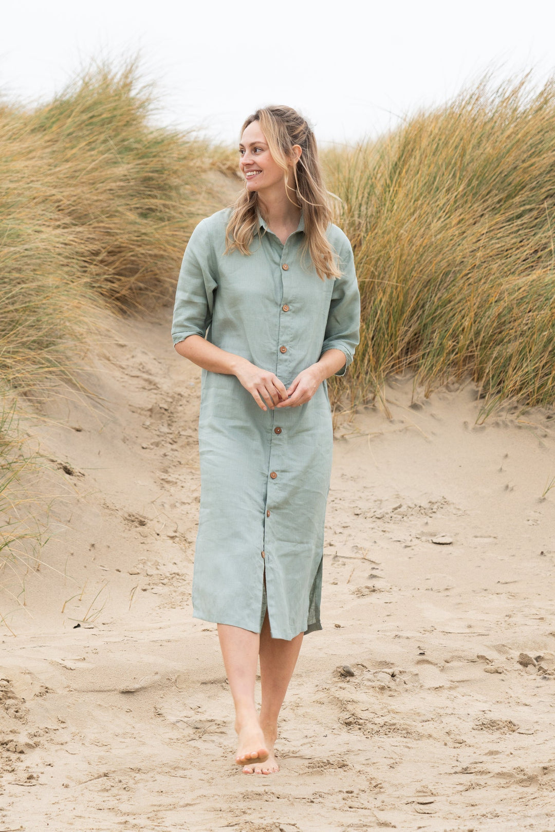Dollie Linen Shirt Dress | Linen Shirt Dress — Olive Green