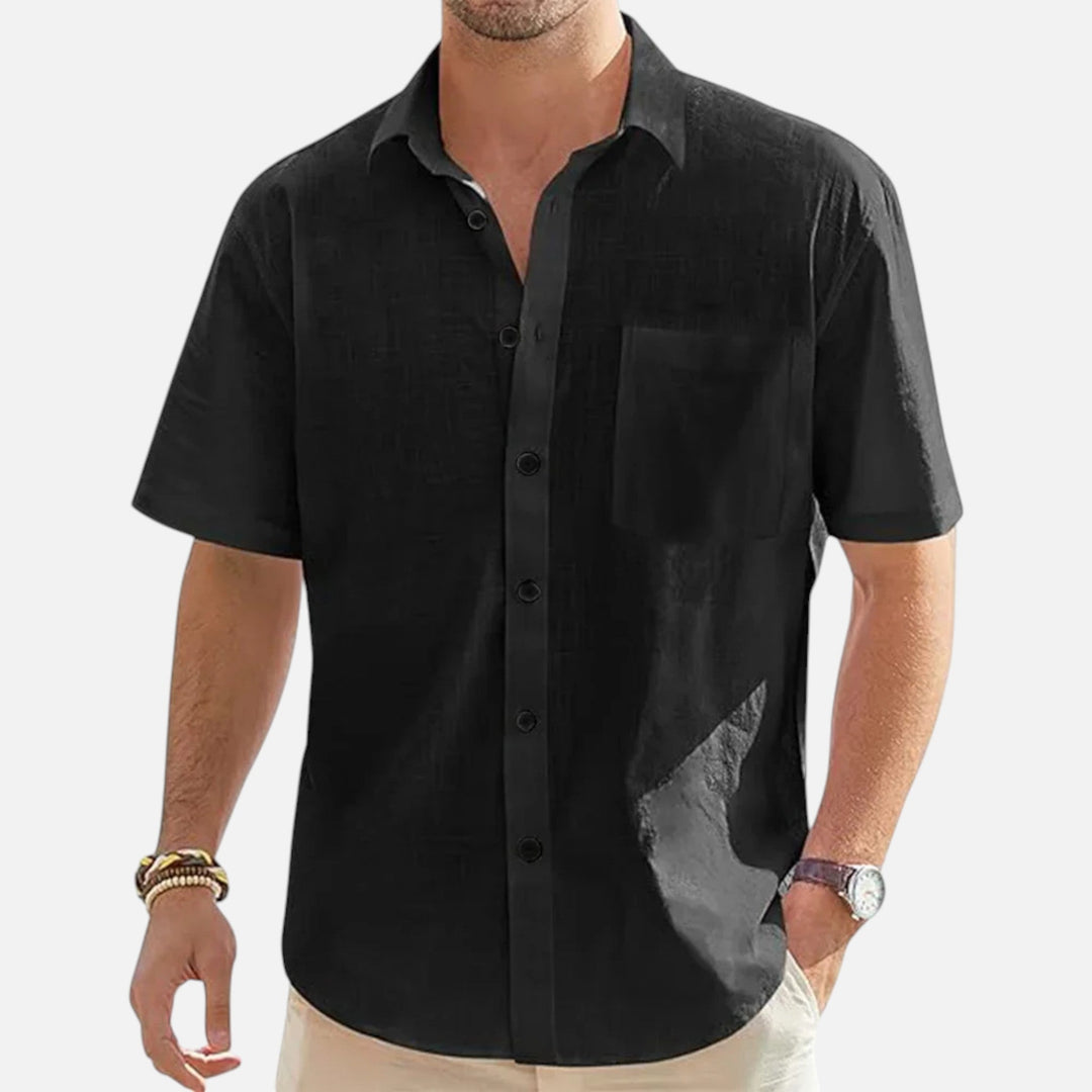 Cotton Blend Beach Shirt for Men - Black