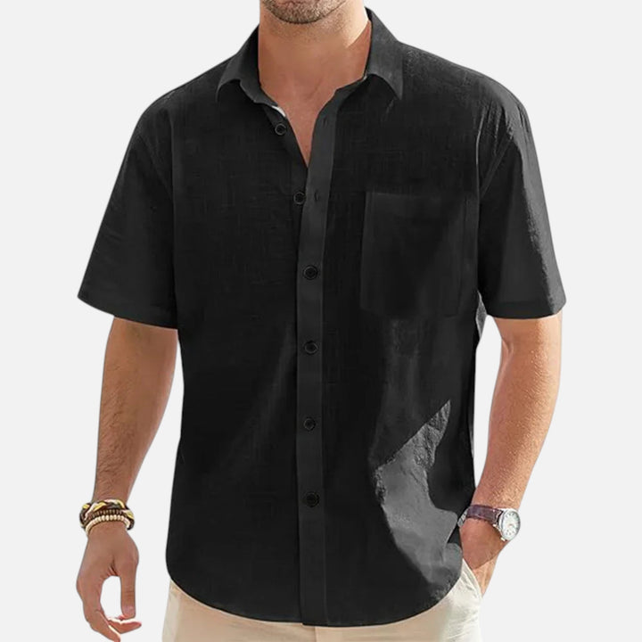 Cotton Blend Beach Shirt for Men - Black