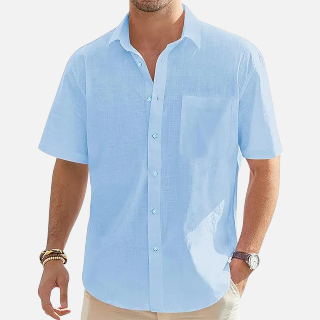 Cotton Blend Beach Shirt for Men - Sky Blue