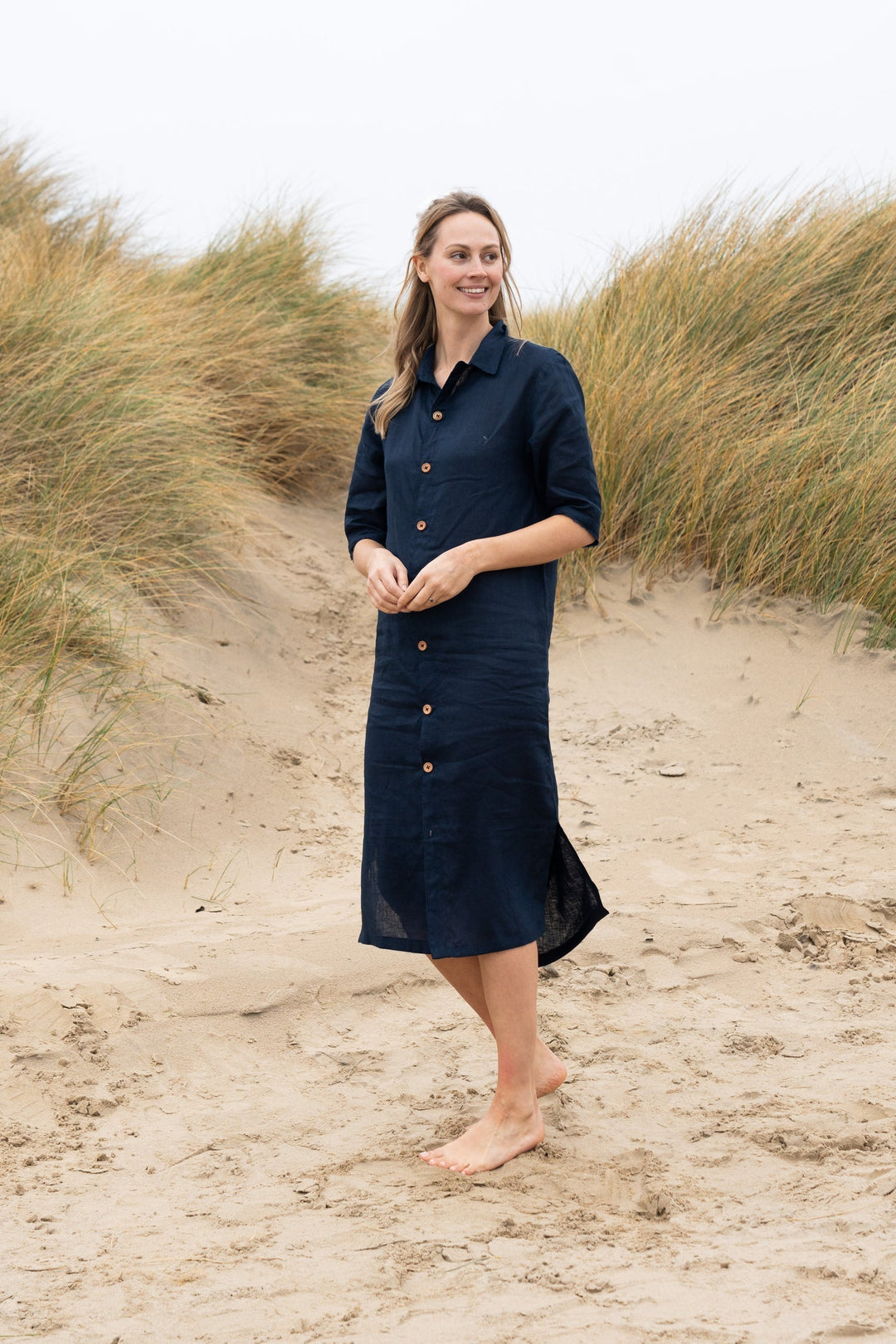 Dollie Linen Shirt Dress | Linen Shirt Dress — Midnight Blue