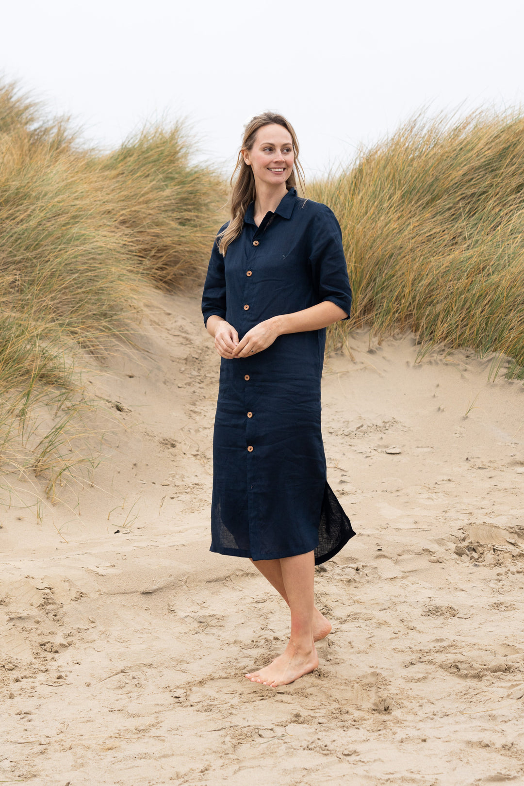 Dollie Linen Shirt Dress for Women - Midnight Blue