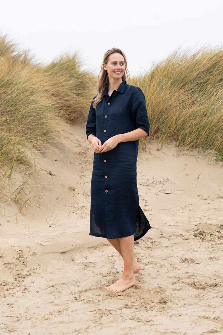 Dollie Linen Shirt Dress for Women - Midnight Blue