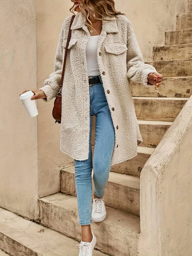 Solid-Colour Teddy Coat - Relaxed Winter Layer for Women