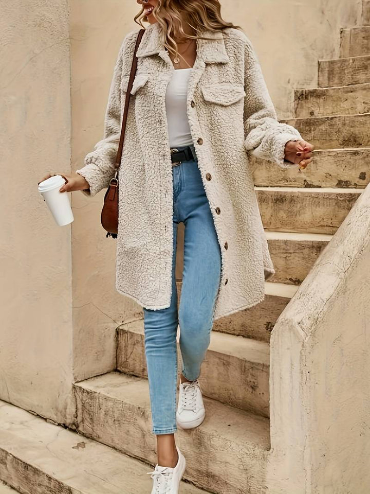 Solid-Colour Teddy Coat - Relaxed Winter Layer for Women