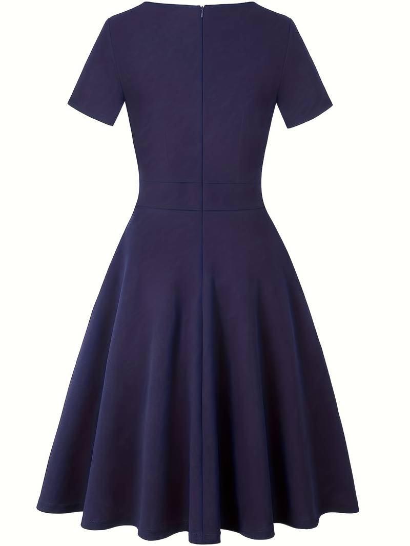 Blue Lace Accent Dress with Tailored Waist