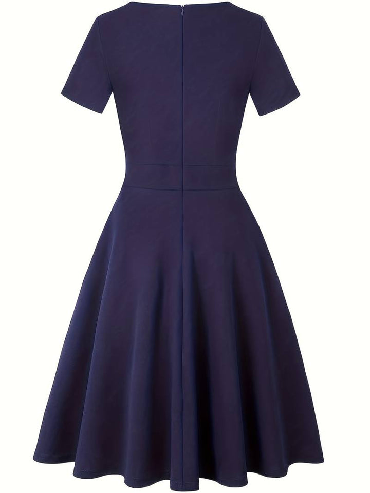 Blue Lace Accent Dress with Tailored Waist