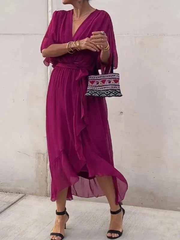 V-Neck Chiffon Dress for a Long Summer Evening