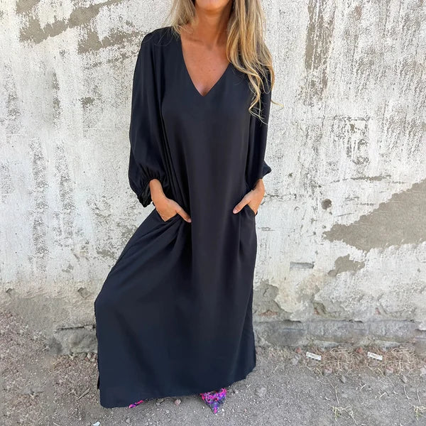 Relaxed Lantern Sleeve Dress with a Gathered Cuff