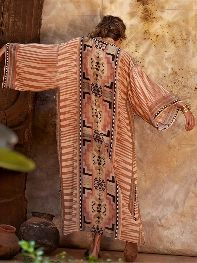 Plus-Size Bohemian Kimono with Adjustable Tie Belt