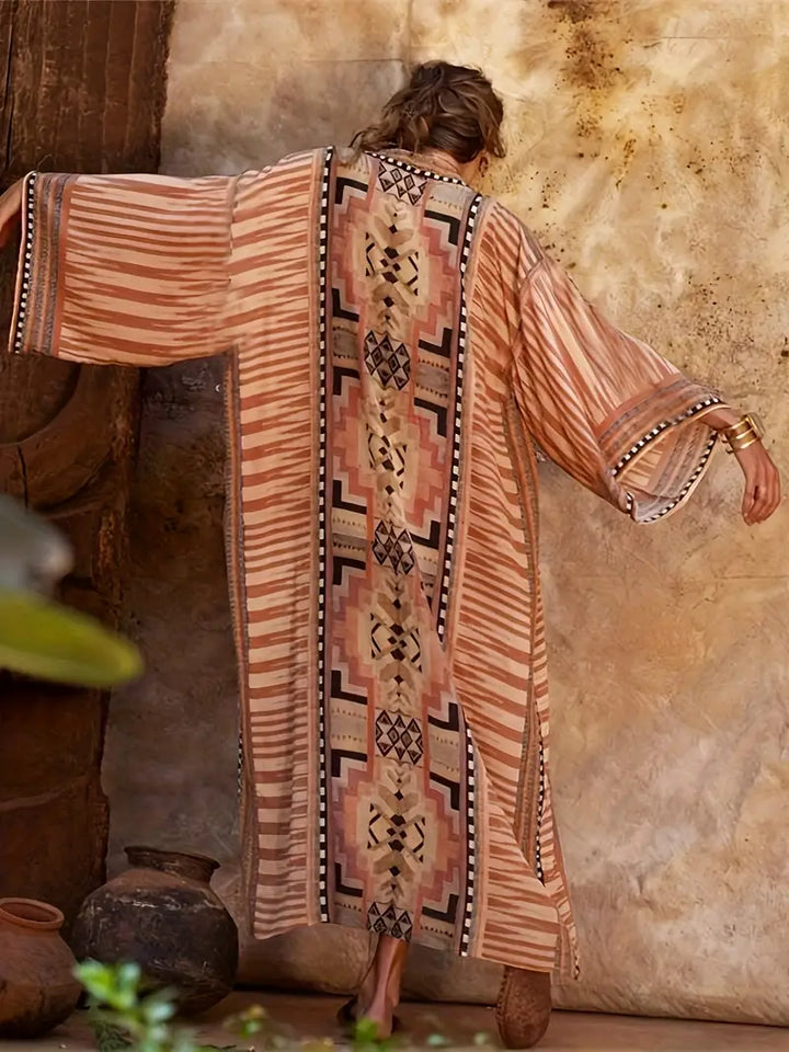 Plus-Size Bohemian Kimono with Adjustable Tie Belt