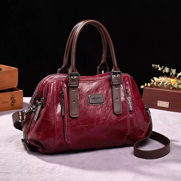 Vintage-Inspired Structured Handbag in Rich Textured Finish