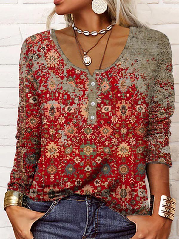 Aztec Print Knit Jumper with Bold Geometric Detail