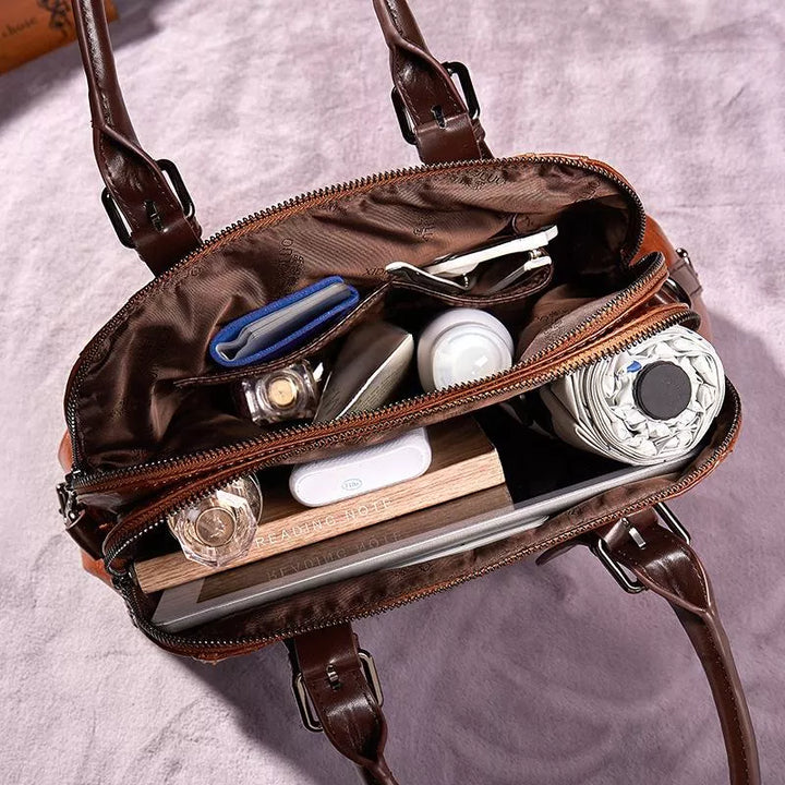 Vintage-Inspired Structured Handbag in Rich Textured Finish
