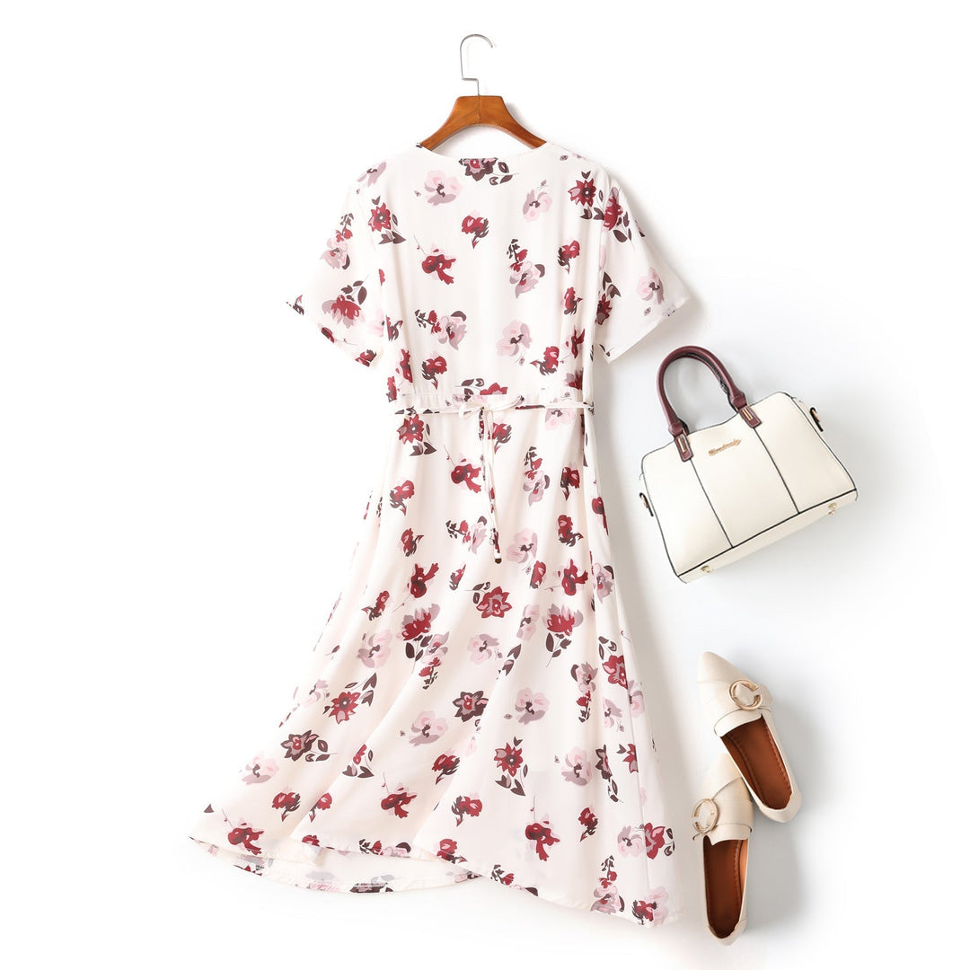 Ella Plus Size White Floral Print V Neck Button Down Short Sleeve Midi D... — gallery