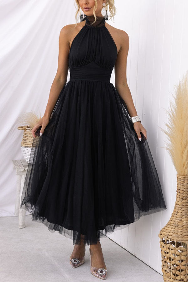 Halter Neck Mesh-Back Tunic Dress for Women