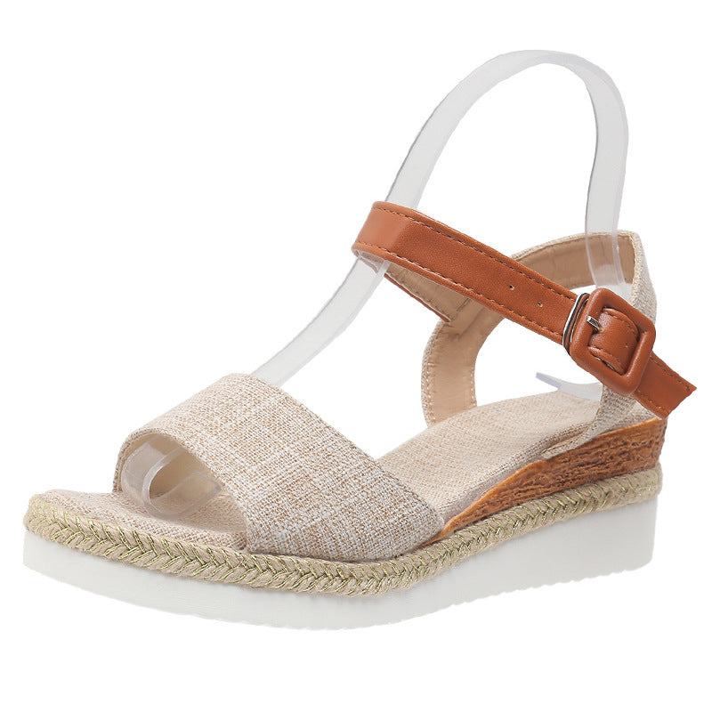 Ankle-Strap Jute-Soled Lightweight Casual Fishmouth Wedge Sandals for Women - gallery