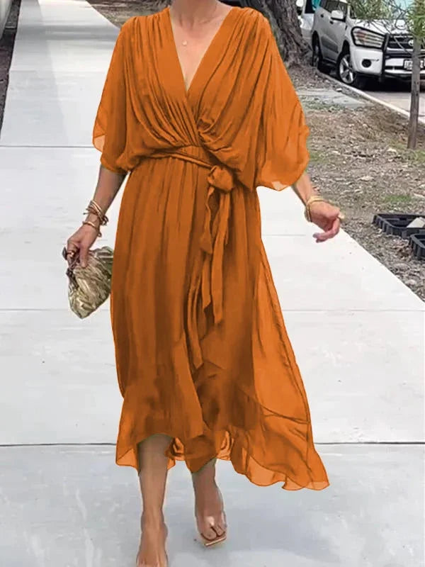 Green V-Neck Chiffon Dress for Garden Parties and Beyond