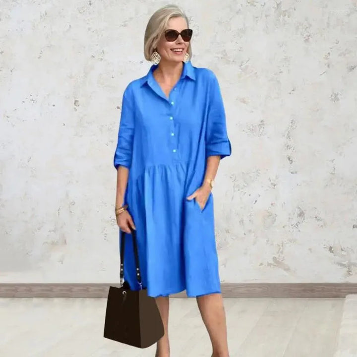 Cotton Midi Shirt Dress with Button Placket