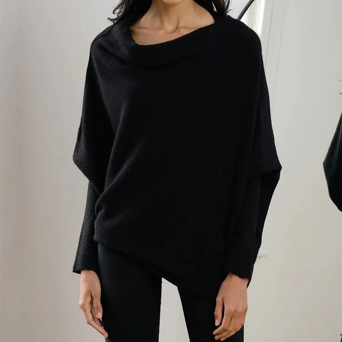 Off-Centre Draped Jumper with Asymmetric Turtleneck