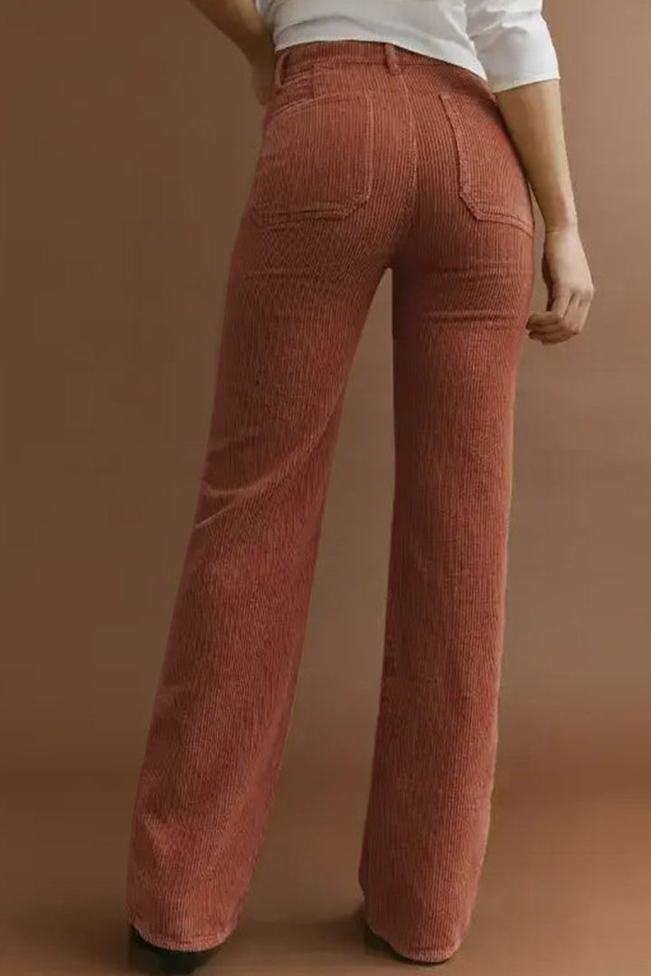 High-Waisted Corduroy Trousers with Square Pockets