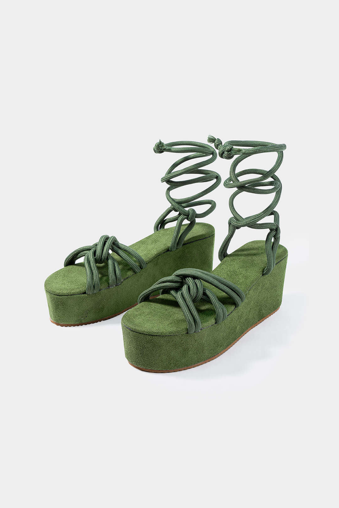 Tie-Up Open Toe Platform Flats Sandals for Women - Green