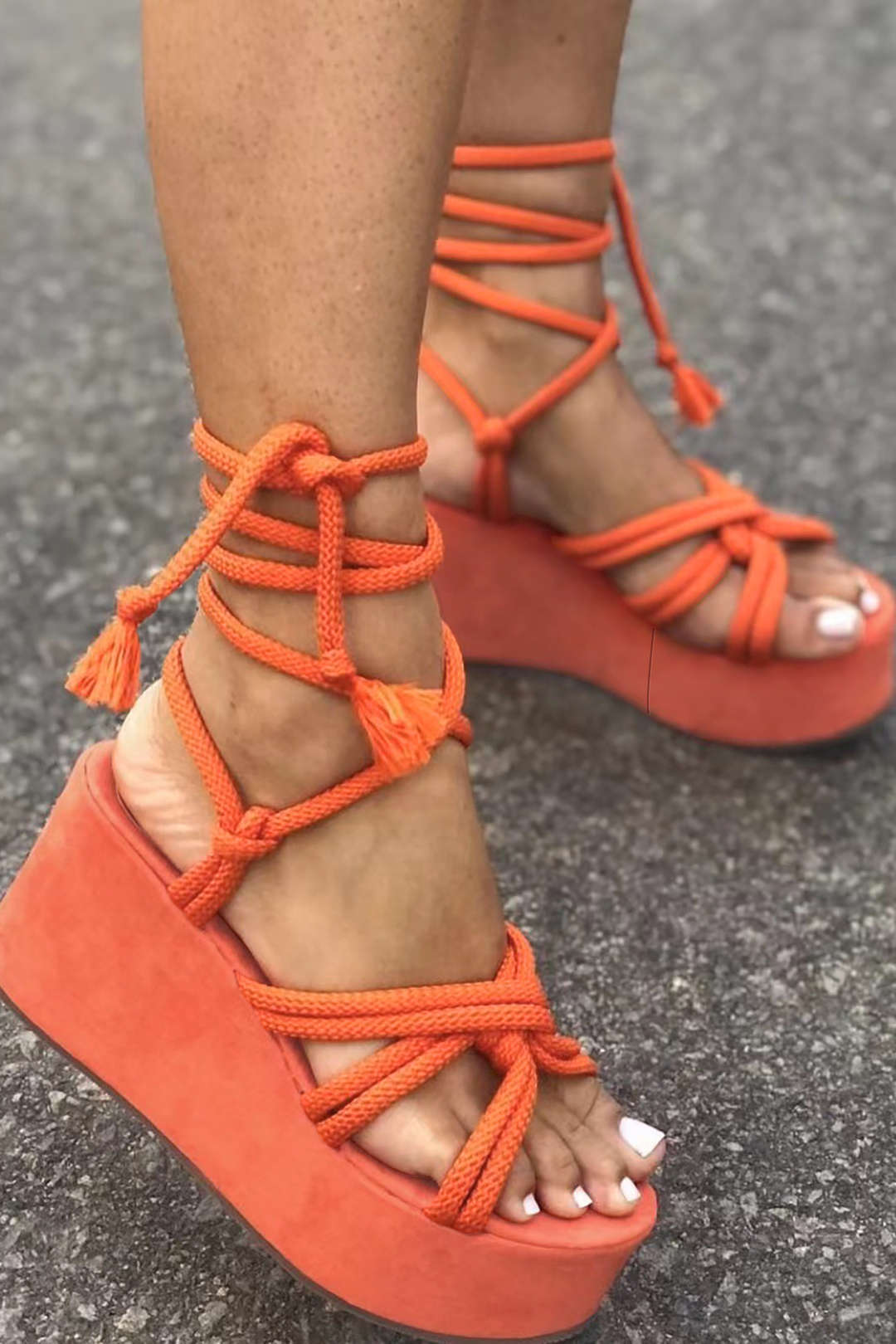 Tie-Up Open Toe Platform Flats Sandals for Women - gallery