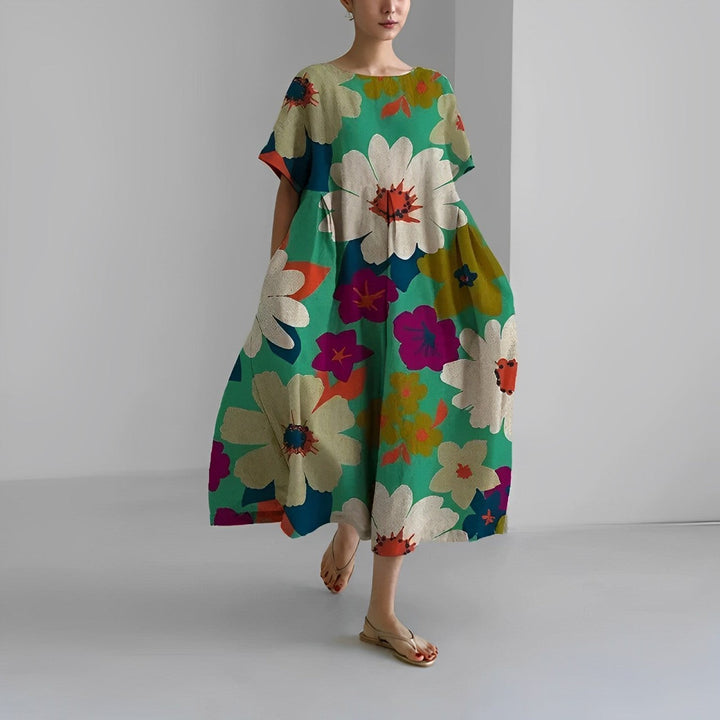 Floral Boho Dress with Tassel and Lace Trims