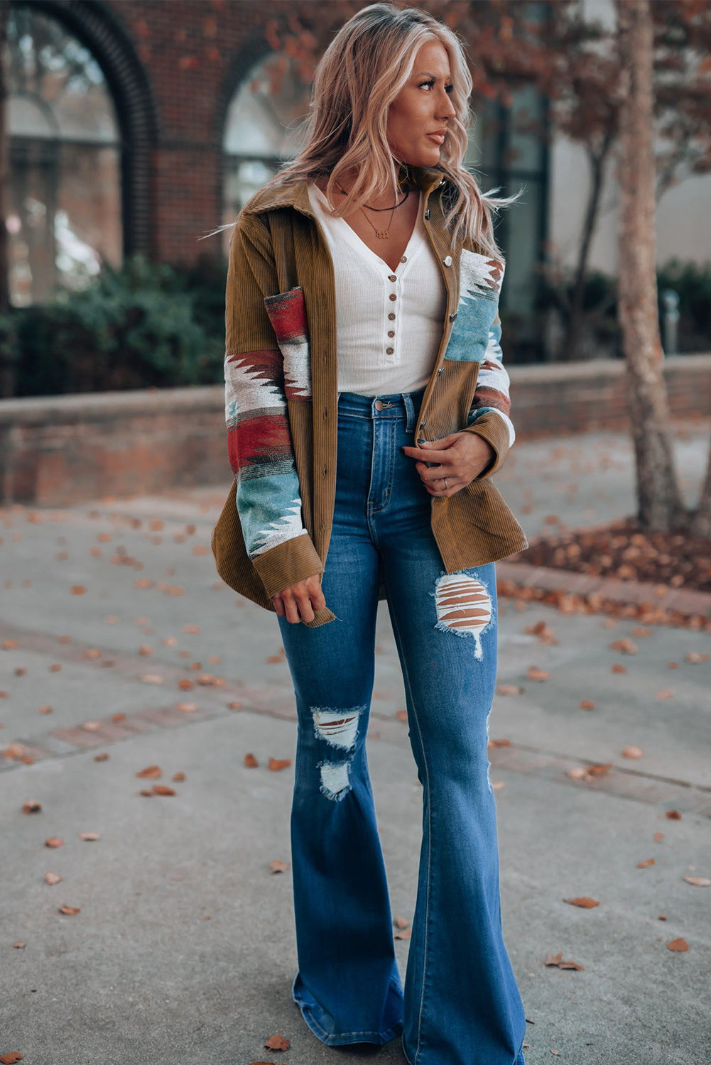 Aztec-Inspired Corduroy Jacket in an Oversized Cut