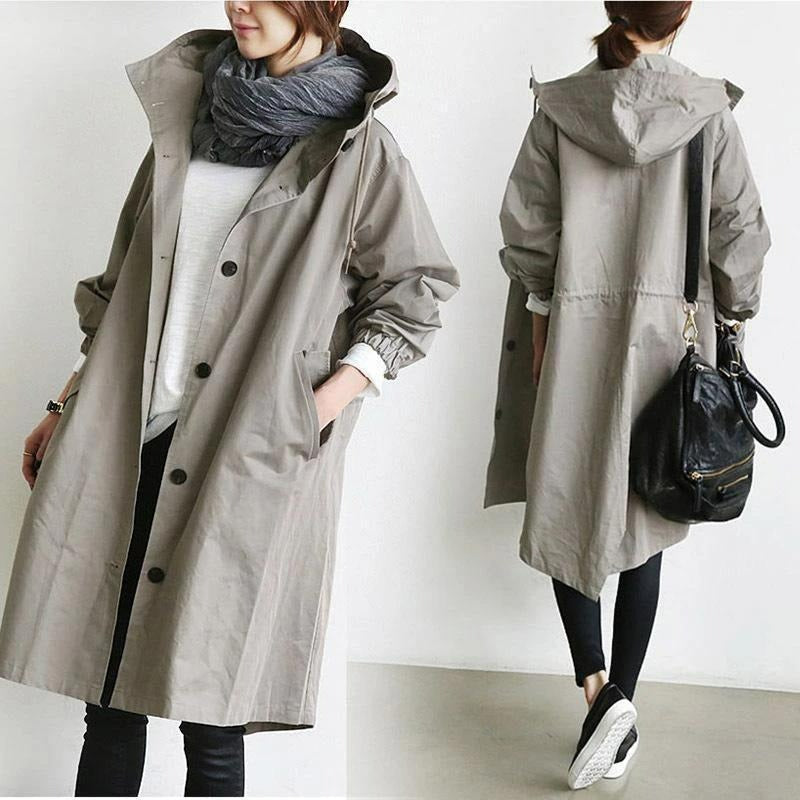 Women's Double-Breasted Trench Coat with Waist Belt