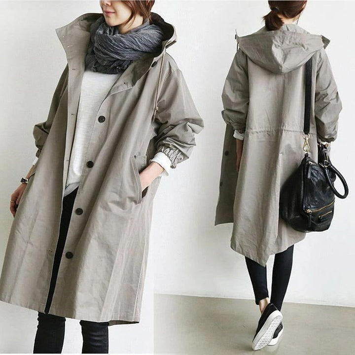 Women's Double-Breasted Trench Coat with Waist Belt