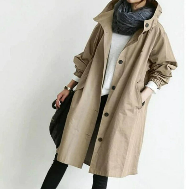 Women's Double-Breasted Trench Coat with Waist Belt