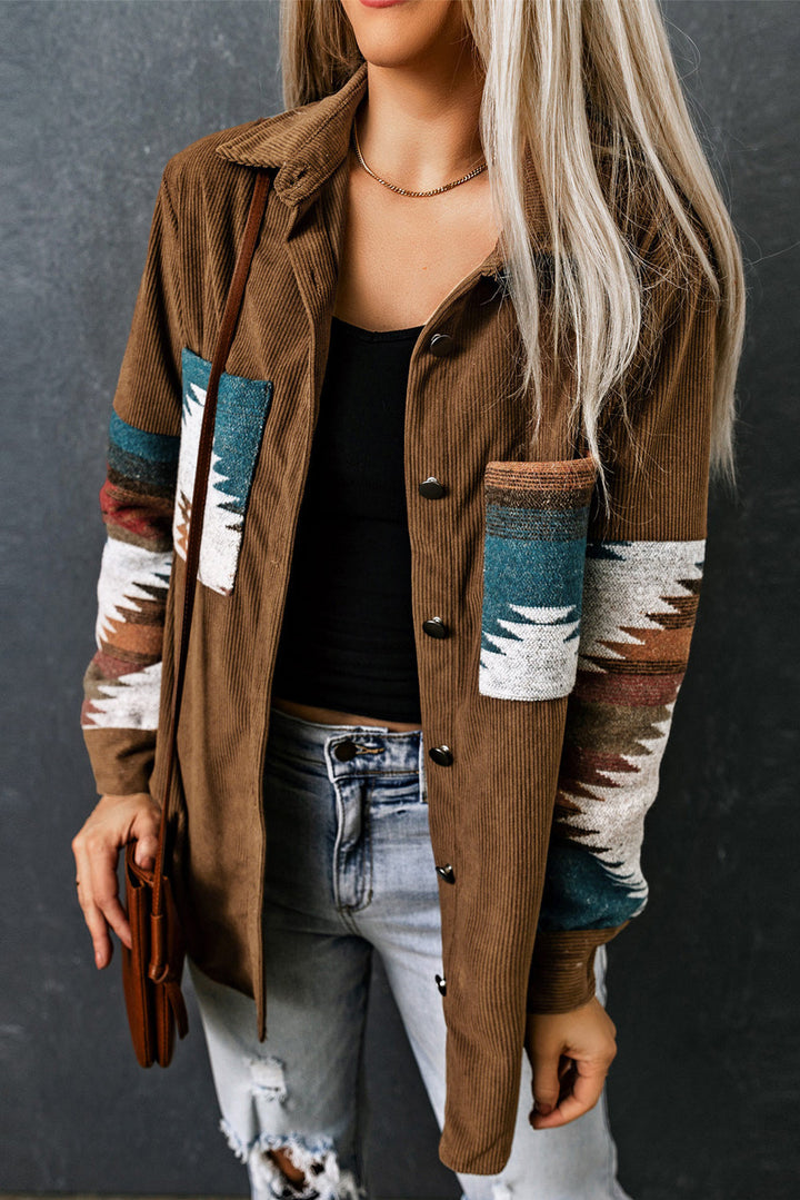 Aztec-Inspired Corduroy Jacket in an Oversized Cut