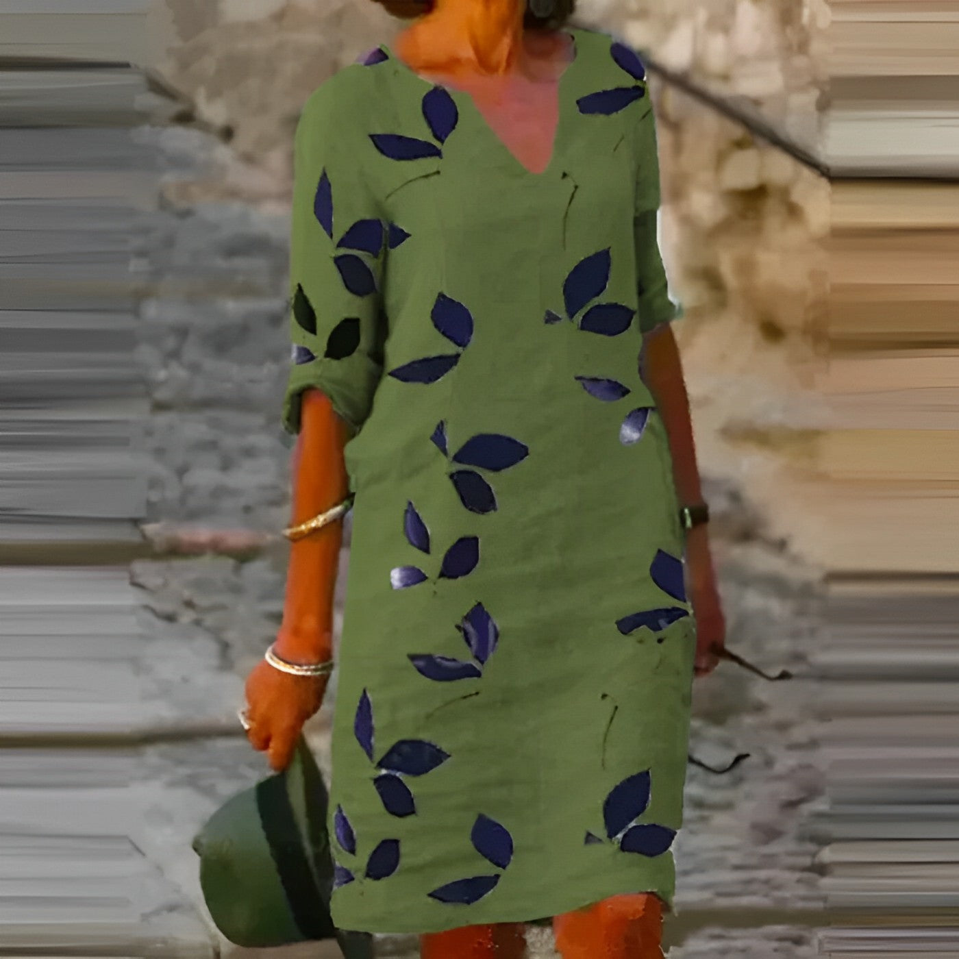 Charming Women's Summer Dress with Leaf Print Design