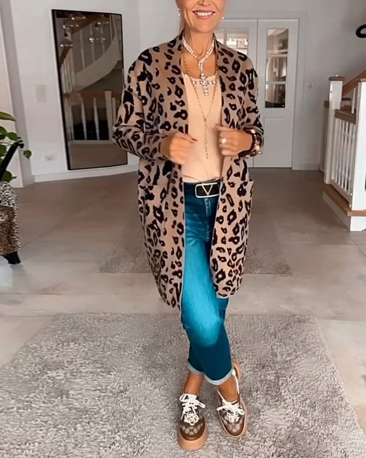 Leopard Print Cardigan in a Relaxed Dropped-Shoulder Fit