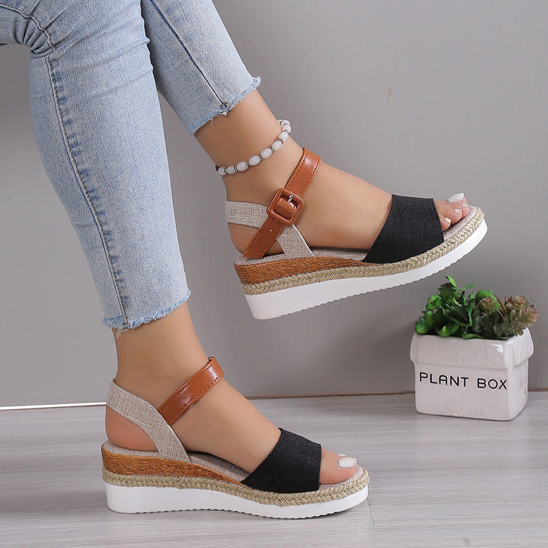 Ankle-Strap Jute-Soled Lightweight Casual Fishmouth Wedge Sandals for Women - gallery