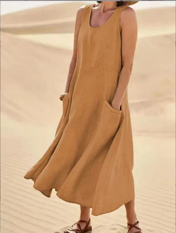 Relaxed Summer Dress with Elastic Pockets for Women