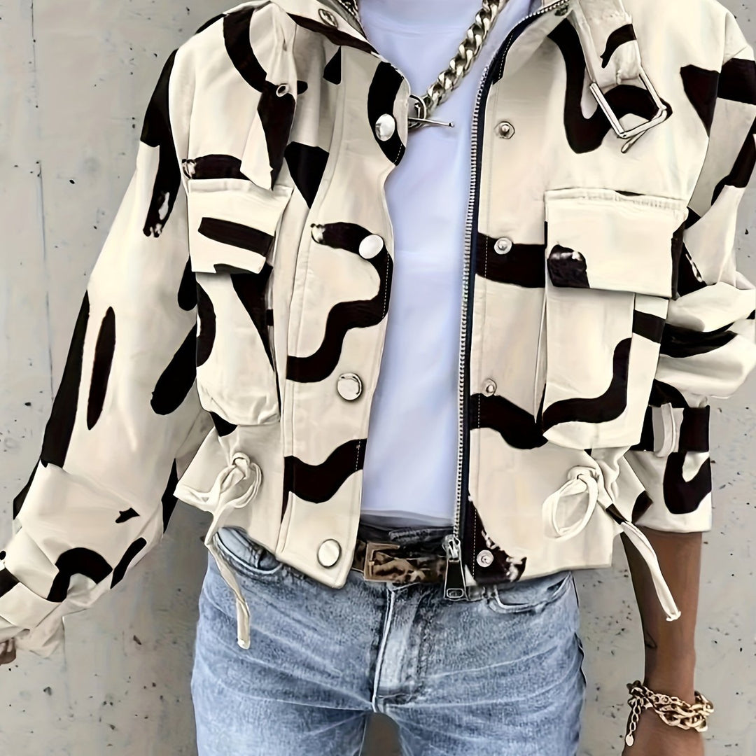 Stand-Up Collar Jacket with Concealed Placket for Women