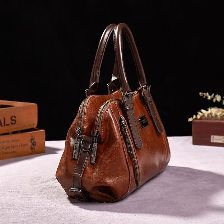 Vintage-Inspired Structured Handbag in Rich Textured Finish