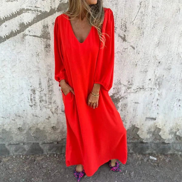 Relaxed Lantern Sleeve Dress with a Gathered Cuff