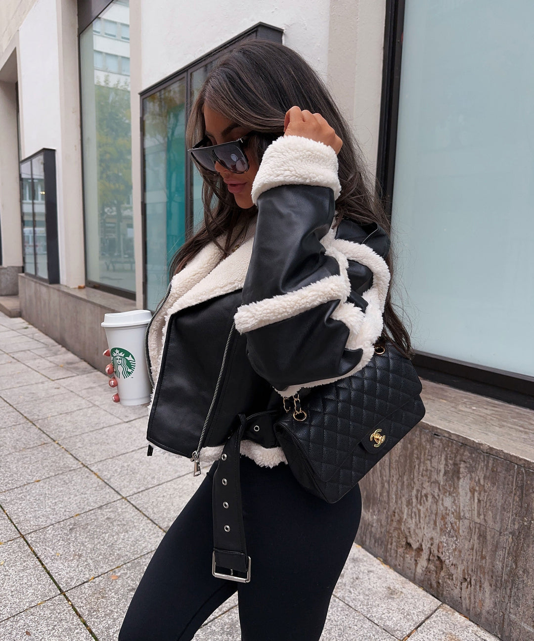 Teddy Fur Long Coat in Black with Full Fur Lining