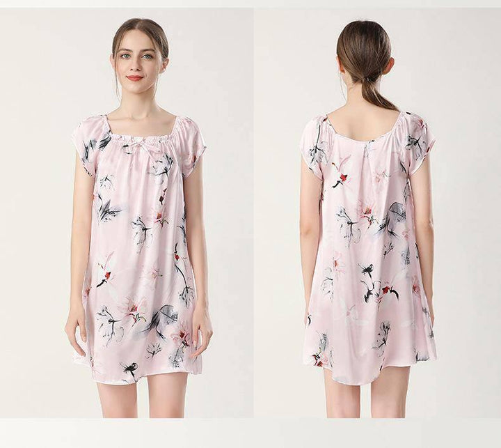 Floral Print Silk Nightgown for Loose Silk Nightdress for Women - gallery