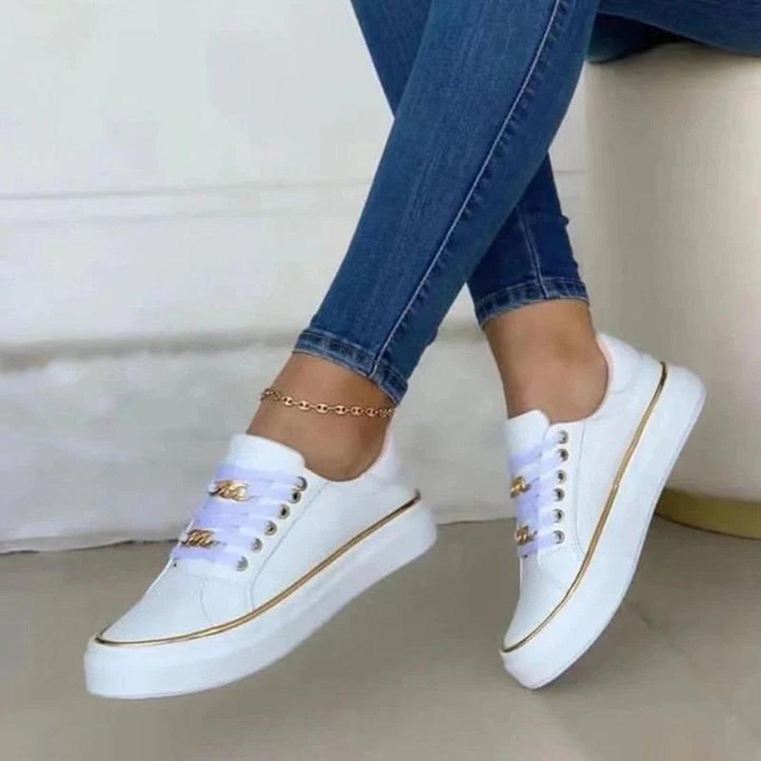 Women's Low-Profile Trainers with Gold Metallic Detailing