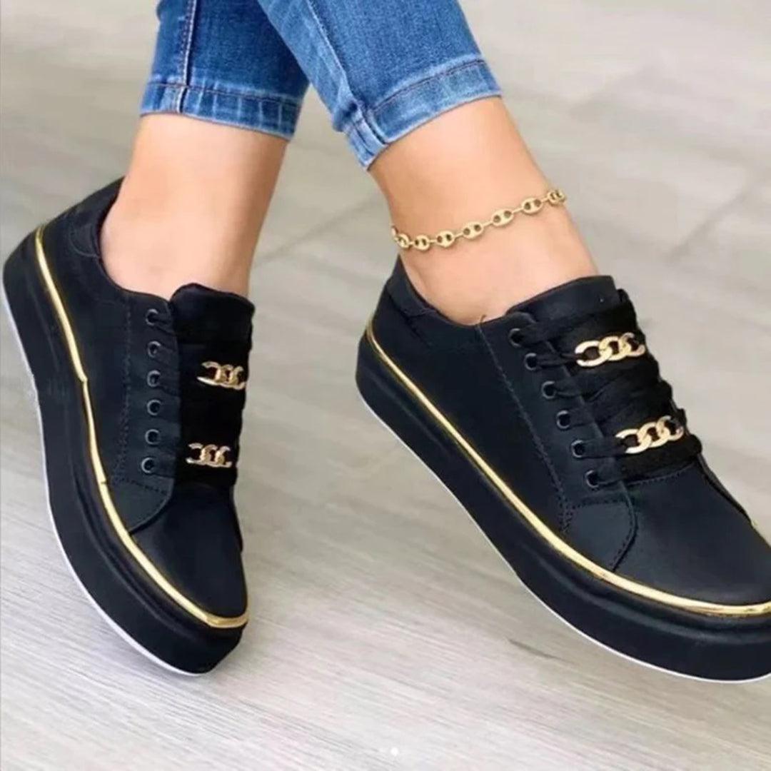 Women's Low-Profile Trainers with Gold Metallic Detailing