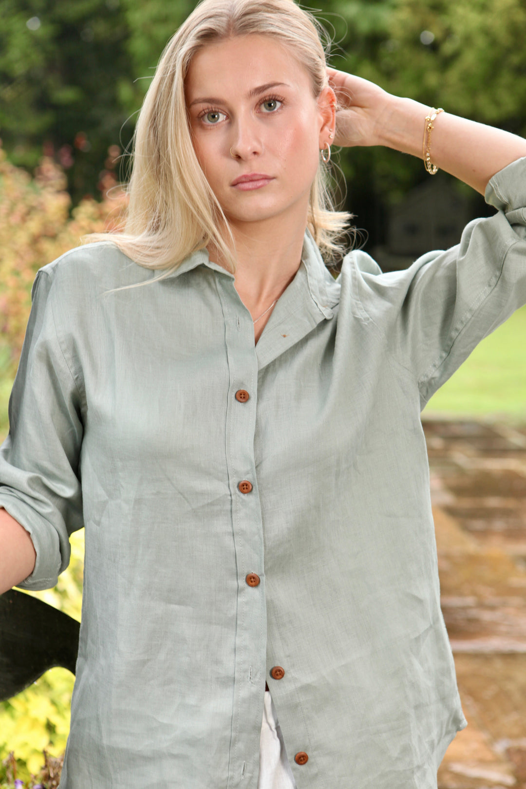 Freddie Linen Shirt Top for Women - Olive Green