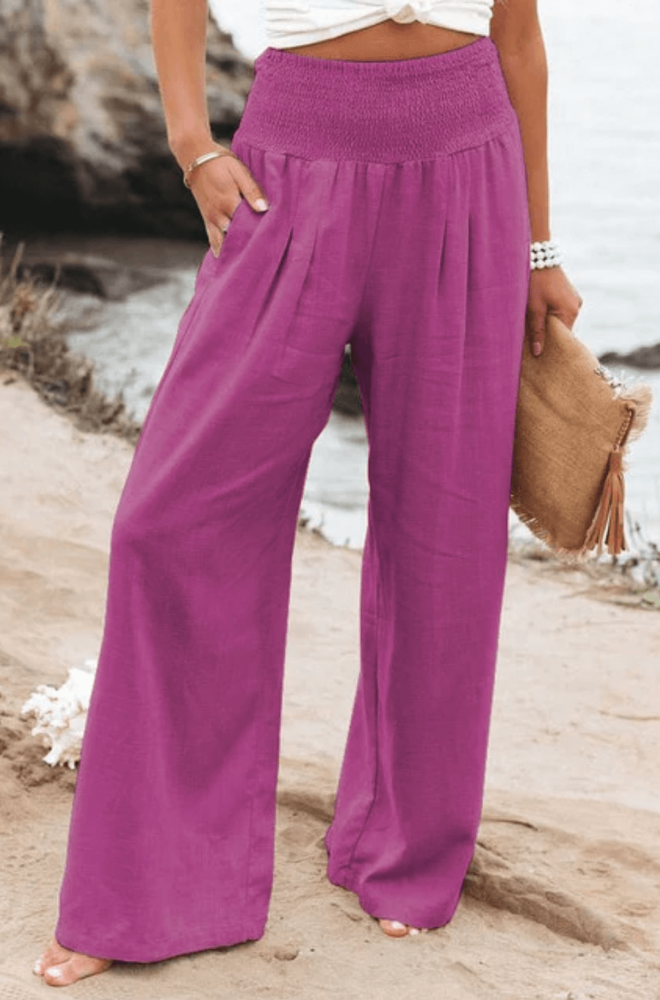High-Waisted Stretch Palazzo Trousers for Women