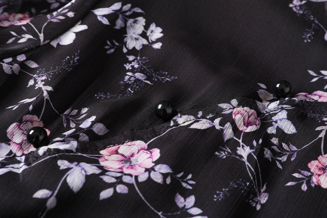 Gina Plus Size Floral Print Chiffon Cheongsam Qipao Mid Sleeve Dress (Bl... — gallery