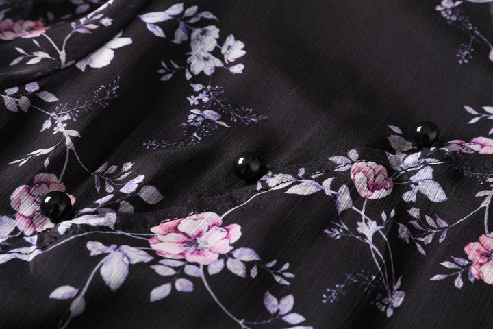 Gina Plus Size Floral Print Chiffon Cheongsam Qipao Mid Sleeve Dress (Bl... — gallery